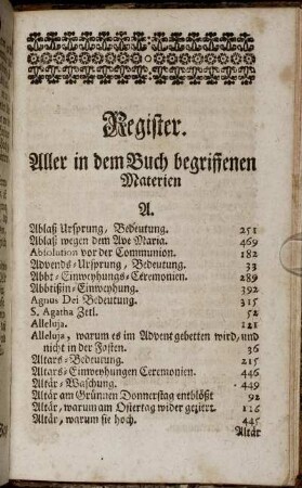 Register. Aller in dem Buch begriffenen Materien