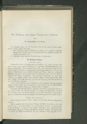 Die Rohfaser und einige Formen der Cellulose