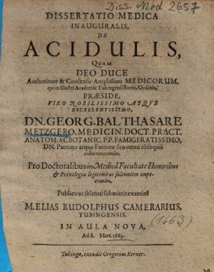 Dissertatio Medica Inauguralis, De Acidulis
