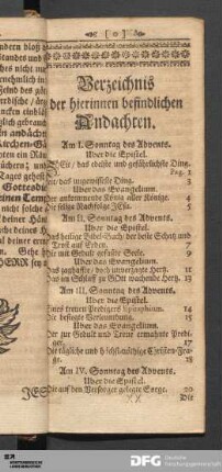 Verzeichnis der hierinnen befindlichen Andachten.