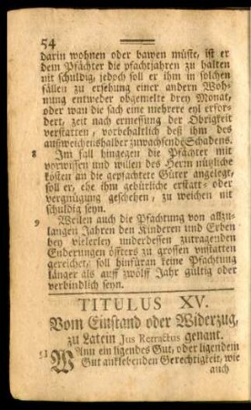 Titulus XV. Vom Einstand oder Widerzug, zu Latein Ius Rectractus genant.