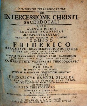 Dissertatio theologica de intercessione Christi sacerdotali. 1. ... respondente Philippo Christophoro Grafio. 1761. 42 S.
