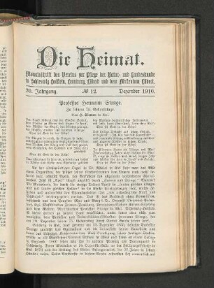 20. Jahrgang. No. 12. Dezember 1910.