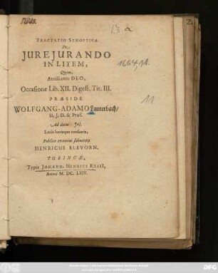 Tractatio Synoptica De Iure Iurando In Litem