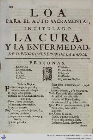 Loa para el Auto Sacramental La Cura, y la Enfermedad.