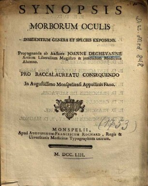 Synopsis Morborum Oculis Insidentium Genera Et Species Exponens