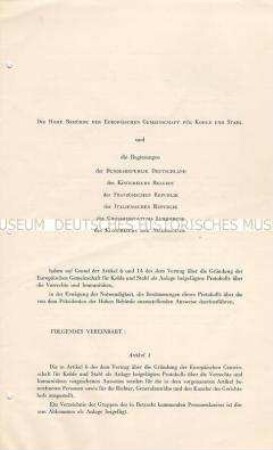 Deutsche Fassung des Vertragstextes des Abkommens der Europäischen Gemeinschaft für Kohle und Stahl (Montanunion) über Ausweise