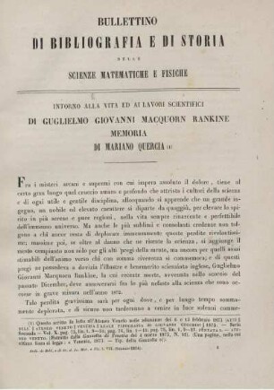 Intorno alla vita ed ai lavori scientifici di Guglielmo Giovanni Macquorn Rankine.