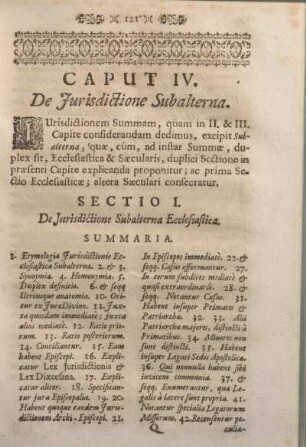 Sectio I. De Jurisdictione Subalterna Ecclesiastica.