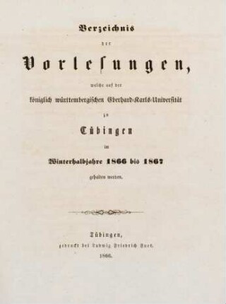 Vorlesungsverzeichnis 1866/67