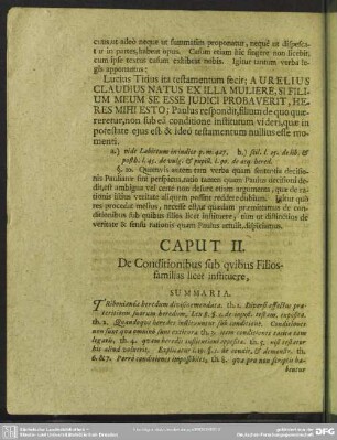 Caput II. De Conditionibus sub quibus Filios-familias licet instituere