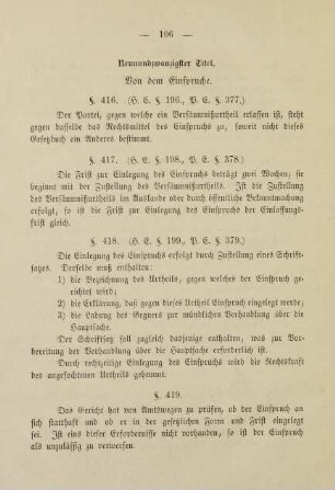 106, Neunundzwanzigster Titel. Von dem Einspruche. §§ 416. bis 424.