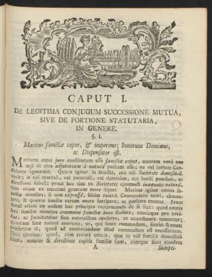 Caput I. De Legitima Conjugum Successione Mutua, Sive De Portione Statuaria, In Genere