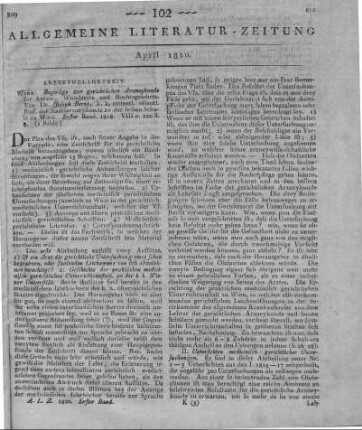 Bernt, J. J.: Beyträge zur gerichtlichen Arzneykunde. Bd. 1. Wien: Gerold 1818