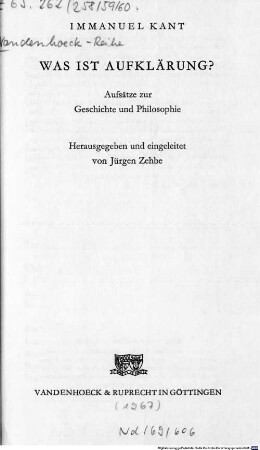 Was ist Aufklärung? : Aufsätze zur Geschichte und Philosophie