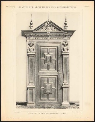 Eichene Tür im Kunstgewerbemuseum, Berlin: Ansicht (aus: Blätter für Architektur und Kunsthandwerk, 8. Jg., 1895, Tafel 109)