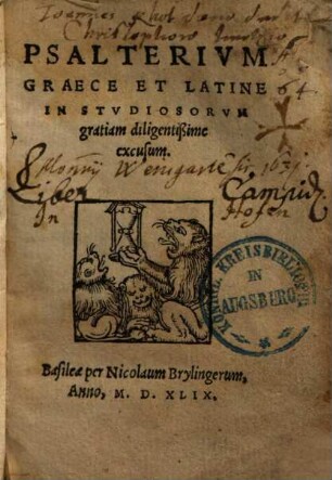 Psalterium graece et latine : in studiosorum gratiam diligentissime excusum
