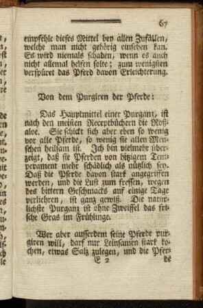 Von dem Purgiren der Pferde: