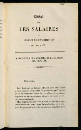 7-20, A Messieurs Les Membres De La Chambre Des Députés.