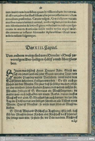 Das XIII. Capitel. Von anderen weitgesuchten Mitteln, Meuß zuvertilgen : Der Heiligen Hülff unnd Aberglauben