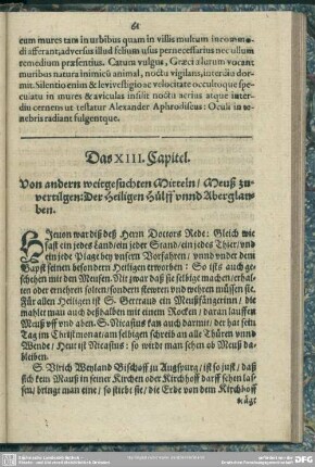 Das XIII. Capitel. Von anderen weitgesuchten Mitteln, Meuß zuvertilgen : Der Heiligen Hülff unnd Aberglauben