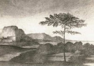 Schlummernde Venus : Gemälde "Schlummernde Venus", Ausschnitt: Landschaft im Hintergrund (um 1508/1510, G. d. (Giorgione) Castelfranco; Öl/Leinwand; 108,5 x 175 cm; Staatliche Kunstsammlungen Dresden (SKD))