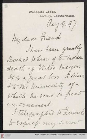 Briefe von Henry E. Roscoe an Robert Wilhelm Bunsen: Brief von Henry E. Roscoe an Robert Wilhelm Bunsen