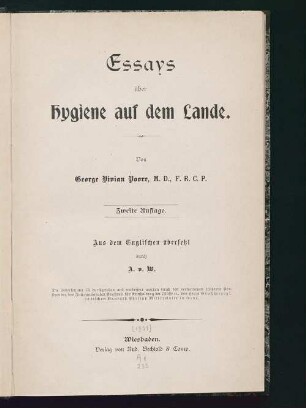 Essays über Hygiene auf dem Lande