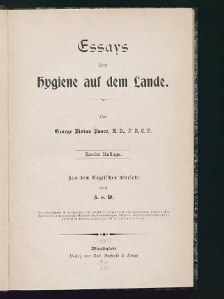 Essays über Hygiene auf dem Lande