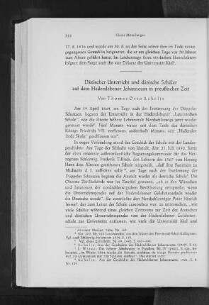 Dänischer Unterricht und dänische Schüler auf dem Haderslebener Johanneum in preußischer Zeit