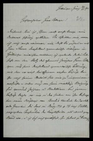 Nr. 12: Brief von Wilhelm Fiedler an Felix Klein, Hottingen , 24.6.1890
