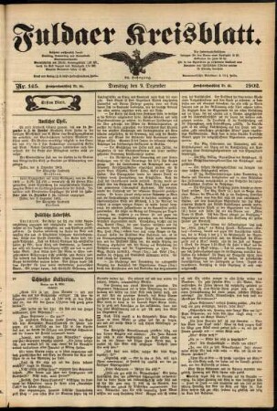 Erste Ausgabe vom Dienstag, den 09. Dezember 1902.