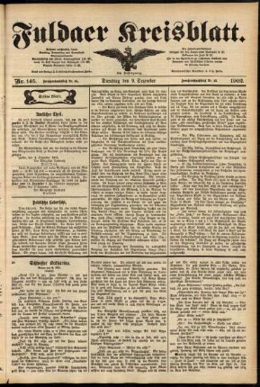 Erste Ausgabe vom Dienstag, den 09. Dezember 1902.