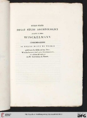 Sullo stato degli studj archeologici avanti e dopo Winckelmann considerazioni di Enrico Mayer da Weimar