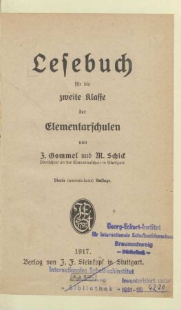 Lesebuch für die zweite Klasse der Elementarschulen