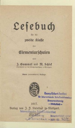 Lesebuch für die zweite Klasse der Elementarschulen