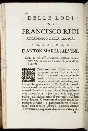 Delle Lodi Di Francesco Redi Accademico Della Crusca.
