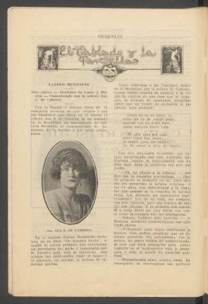 Teatro municipal : Arte nativo - Recitales de canto y música - Conversando con la señora Ana S. de Cabrera
