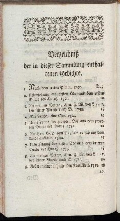 Verzeichniß der in dieser Sammlung enthaltenen Gedichte.