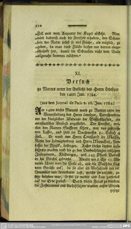 XI. Versuch zu Nantes unter der Aufsicht des Herrn Levesque den 14ten Jun. 1784.