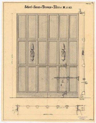 Verlagshaus des Scherl-Verlages, Berlin: Ansicht und Schnitte der Bronzetür 1:10