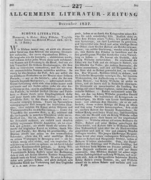 Wenzel, H.: König Wilhelm. Tragödie in fünf Acten. Hannover: Hahn 1836
