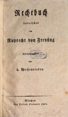 Rechtbuch baierisches des Ruprecht von Freysing