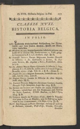 Classis XVII. Historia Belgica