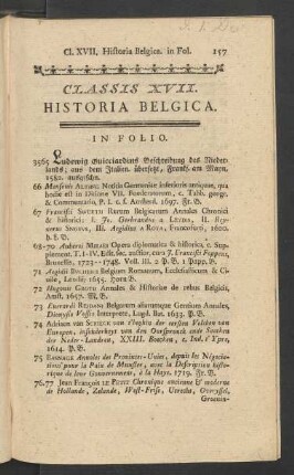 Classis XVII. Historia Belgica