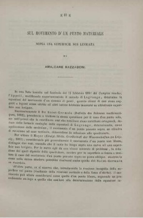 Sul movimento d'un punto materiale sopra una superficie non levigata.