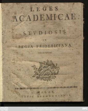 Leges Academicae A Stvdiosis In Regia Fridericiana Observandae