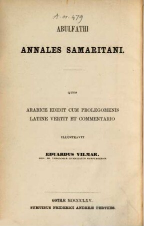 Abulfathi Annales Samaritani : = Kitāb at-Tārīẖ