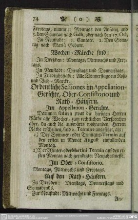 Ordentliche Sessiones im Appellation-Gerichte, Ober-Consistorio und Rath-Häusern