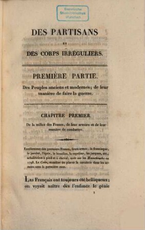 Des partisans et des corps irréguliers, ou manière d'employer avec avantage les troupes-légères ... : Avec 1 lithogr. de Horace Vernet